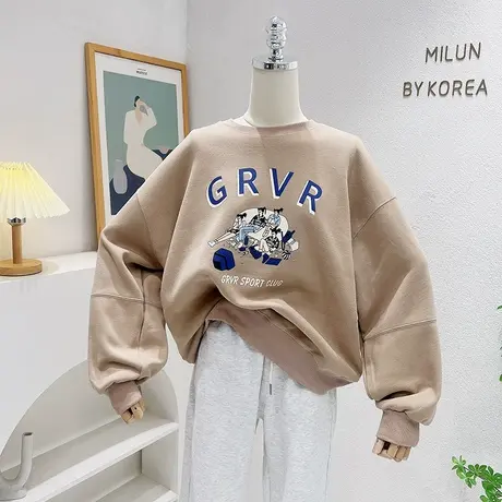 韩国东大门上衣2022秋装新款chic设计感慵懒休闲宽松卫衣叠穿大码图片