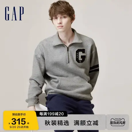 Gap男女装秋冬2023新款LOGO宽松碳素软磨抓绒卫衣762360休闲上衣图片