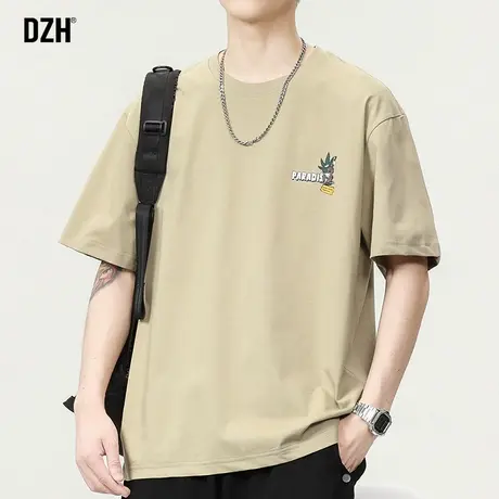 青少年卡其色短袖t恤男夏季2023新款宽松五分袖印花体恤衣服男款商品大图