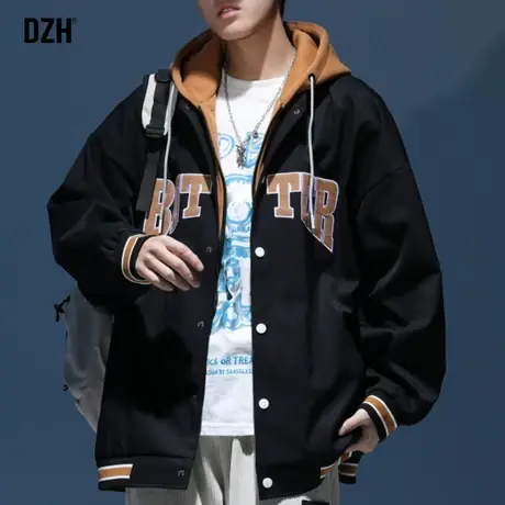 男士棒球外套男春秋港风ins潮青少年男装帅气学生假两件上衣夹克商品大图