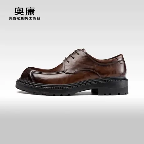 AOKANG奥康秋季新款商务正装德比鞋男真皮抓皱耐磨公务鞋商品大图