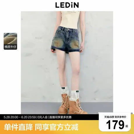 乐町复古撞钉牛仔短裤复古辣妹休闲女生套色洗水夏季裤子图片