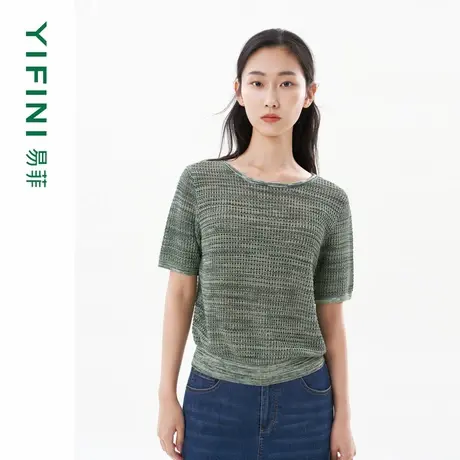 [专柜同款]Yifini/易菲定制纱线圆领宽松短款针织衫夏装新款商品大图