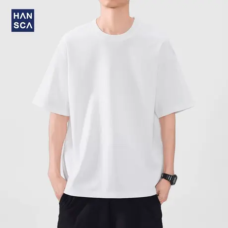 hansca 日系宽松短袖t恤男款2025夏季简约纯色190g轻盈透气打底衫商品大图