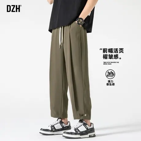 男士军绿色九分裤男春夏季直筒宽松2025新款休闲裤潮牌垂感小西裤商品大图