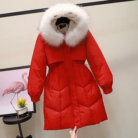 2023新款韩版羽绒棉服女中长款小个子加厚修身收腰过膝棉衣大毛领商品大图