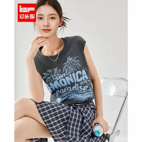IEF/爱依服上衣2025夏季新款美式潮酷辣妹风个性印花通勤百搭背心图片