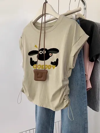 抽绳辣妹短袖T恤女2023新款夏季短款小个子显瘦ins潮洋气减龄上衣商品大图