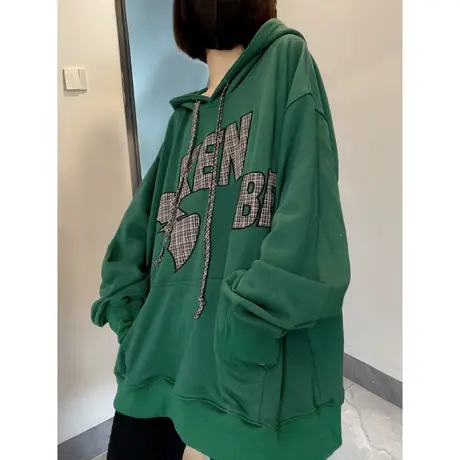 卫衣女设计感小众大码薄款hiphop潮牌上衣秋ins高街情侣连帽外套商品大图