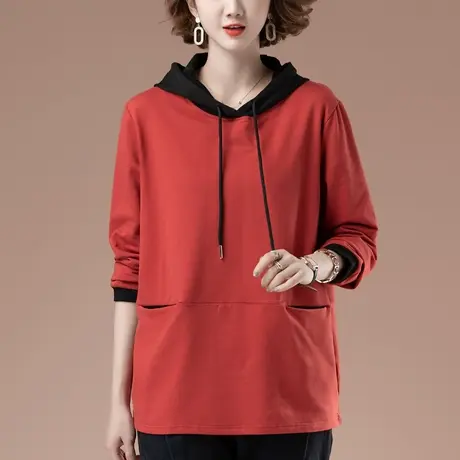 连帽卫衣女春秋薄款加肥加大码女装宽松纯棉休闲百搭减龄显瘦上衣商品大图