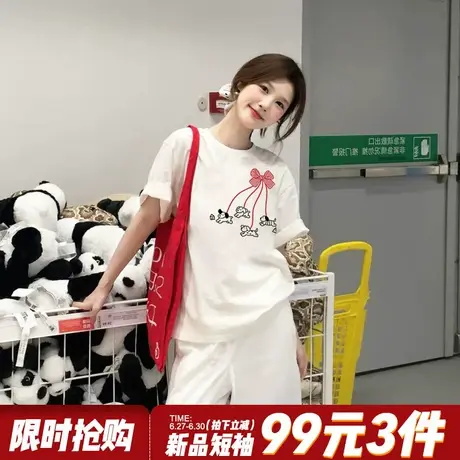 chic小众甜美风减龄白色短袖t恤女宽松韩版纯棉小个子正肩上衣夏商品大图