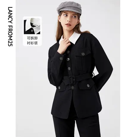 朗姿法式复古春秋季新款黑色小香风收腰修身西服外套女设计感西装图片