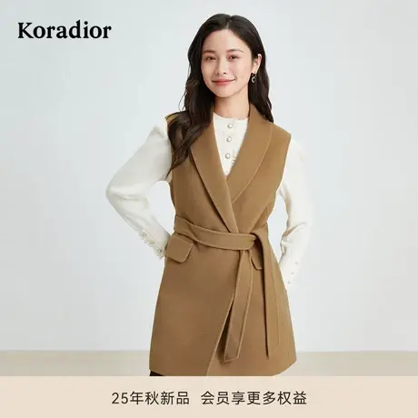 珂莱蒂尔秋季款绵羊毛气质通勤无袖系腰带毛呢马甲背心外套女商品大图