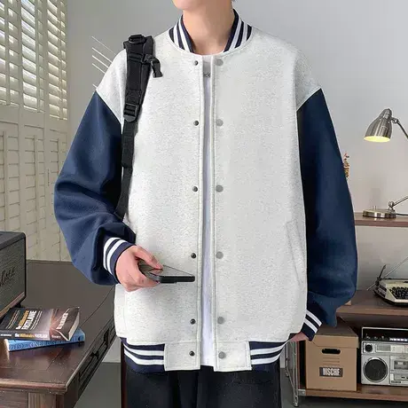 单排扣开衫休闲外套oversize立领卫衣男春秋季新款美式上衣服男装商品大图