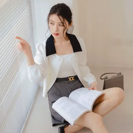 桔熊秋冬季复古华夫格纹宽松短款小外套长袖上衣女装大码AB17634图片