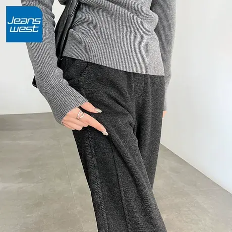 KV真维斯人字纹阔腿裤女2025新款秋冬宽松休闲慵懒风小个子直筒裤商品大图