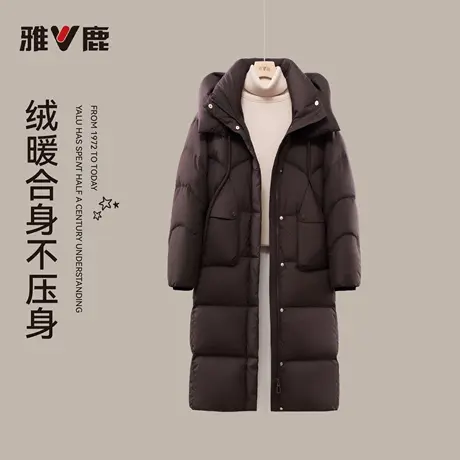 26雅鹿官方新款冬季时尚防寒保暖女士休闲中长款宽松羽绒服黑外套图片