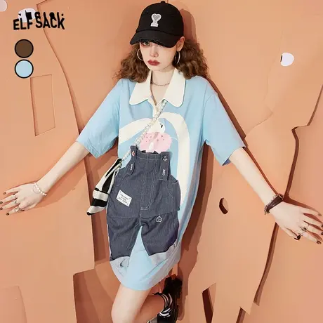 妖精的口袋polo连衣裙女2022夏季新款t恤裙宽松学院风设计感裙子商品大图