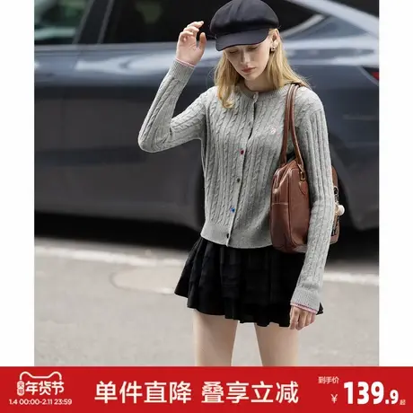 唐狮2026秋冬新款女毛衣假两件撞色圆领学院风设计减龄开衫上衣女图片