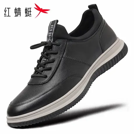 红蜻蜓男鞋秋冬新款鞋子男士运动休闲鞋皮鞋男单鞋真皮软底防水黑商品大图