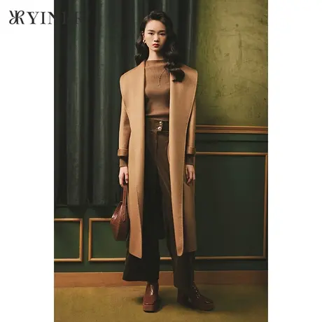 YINER音儿女装冬季新款羊毛含羊绒双面呢大衣商品大图