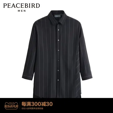 【商场同款】太平鸟男装新款男士竖条纹七分袖衬衫宽松B1CBD2204商品大图