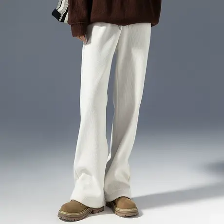 米白色裤子加绒针织阔腿裤女2023新款秋冬女裤冬季加厚休闲直筒裤商品大图