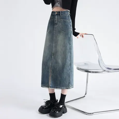 时尚休闲牛仔中长款半身裙女士2023年秋冬新款百搭显瘦收臀裙子商品大图