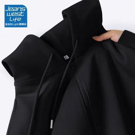 真维斯LIFE黑色连帽卫衣外套女春秋款2023新款爆款长袖拉链开衫女图片