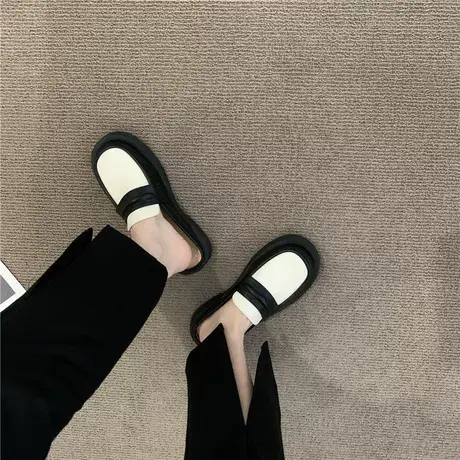 复古英伦风一脚蹬厚底包头半拖鞋女外穿懒人乐福鞋穆勒鞋半托单鞋图片