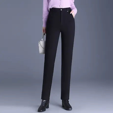 黑色加绒小直筒裤铅笔裤女冬季2023新款高腰显瘦休闲职业小脚裤厚图片