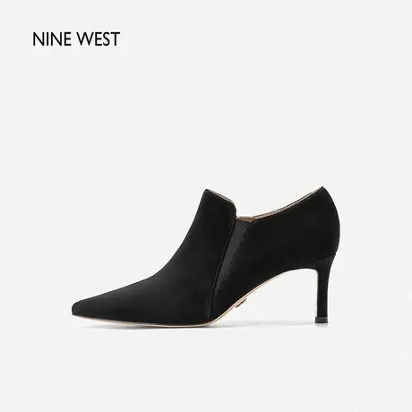 Nine West/玖熙短靴女高跟秋冬新款细跟踝靴尖头通勤时装靴裸靴黑图片