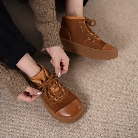 Artmu阿木复古厚底短靴女真皮靴子女2023新款春秋单靴磨砂牛皮商品大图