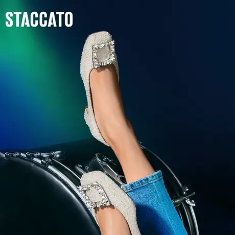 思加图新款小香风通勤方扣单鞋粗跟中跟鞋女鞋子EE101CQ2图片