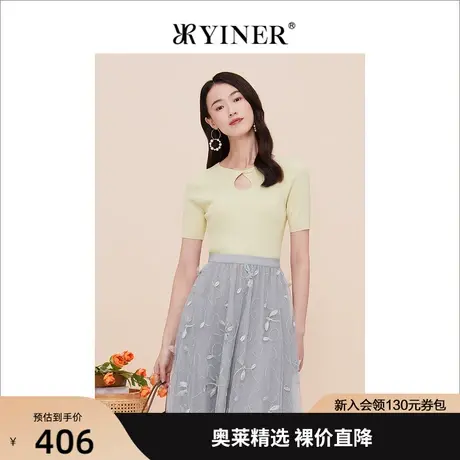 YINER音儿女装2023夏季新款莱赛尔设计感收褶领针织衫图片