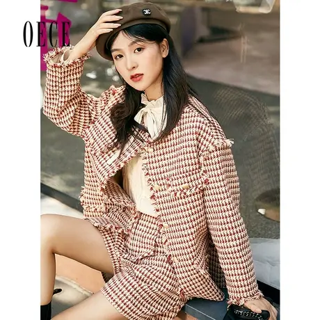 Oece气质小香风外套冬装新款女装设计法式复古流苏外套商品大图