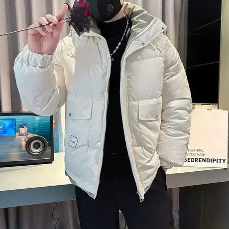 冬季连帽棉衣潮牌潮流时尚工装口袋休闲棉服简约轻熟学生INS外套商品大图