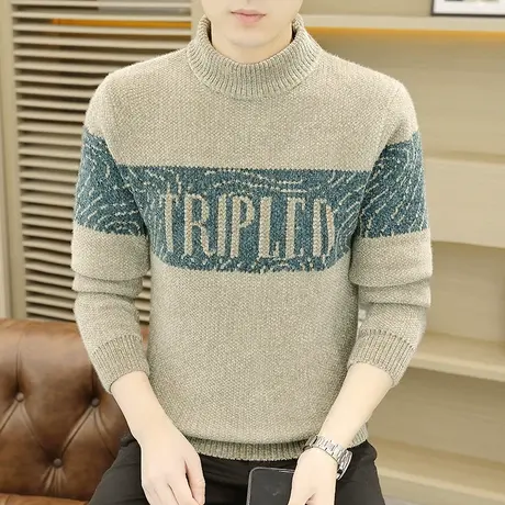 半高领毛衣男秋冬季新款潮牌加厚修身针织衫青少年保暖线衣打底衫商品大图