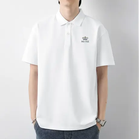 白色短袖t恤男翻领冰丝凉感polo衫2024夏季新款有领半袖保罗体恤商品大图