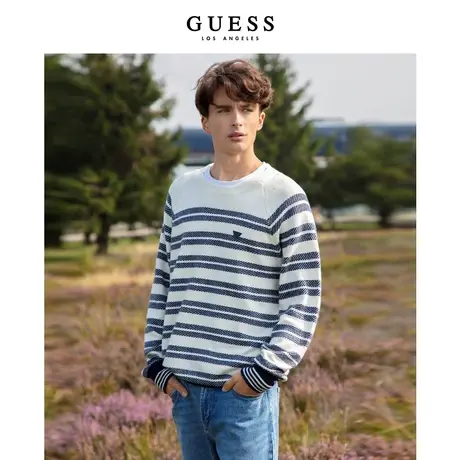 GUESS男士休闲圆领含羊毛针织衫打底毛衣条纹上衣M3图片