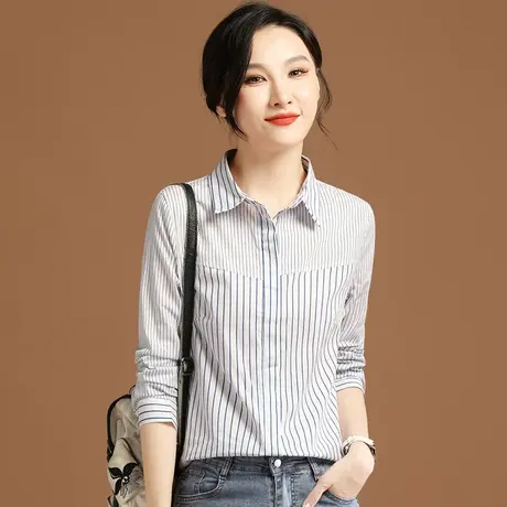 韩潮袭人法式polo领长袖衬衫女士设计感春装2024新款小众条纹衬衣图片