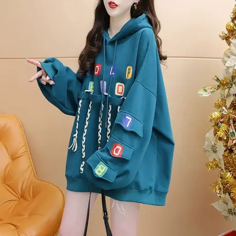 加绒加厚连帽卫衣外套女2023新款秋冬爆款洋气减龄宽松设计感上衣商品大图