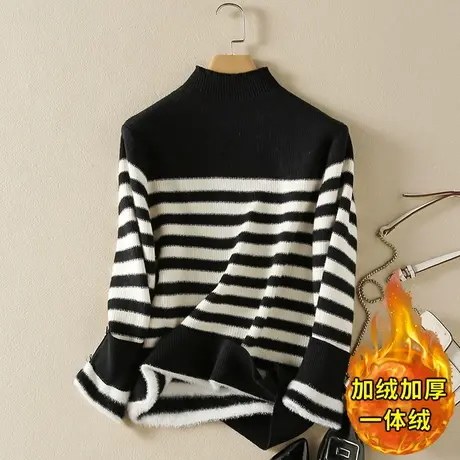 一体绒半高领毛衣女2023年秋冬新款加绒加厚宽松内搭针织打底衫女商品大图