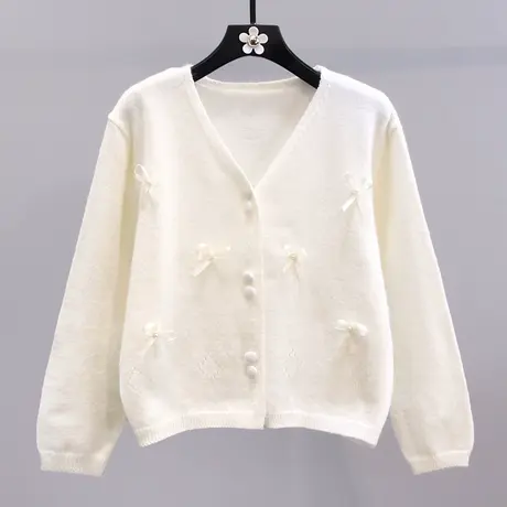 小香风蝴蝶结毛衣外套女秋冬2023新款设计感显瘦短款V领针织开衫图片