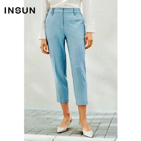INSUN恩裳线上专选春季五彩闪葱花纹冰丝铅笔裤图片