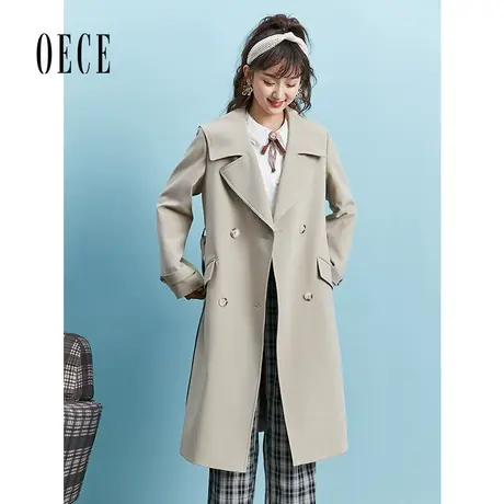 Oece优雅复古通勤外套春秋新款气质中长款收腰风衣商品大图