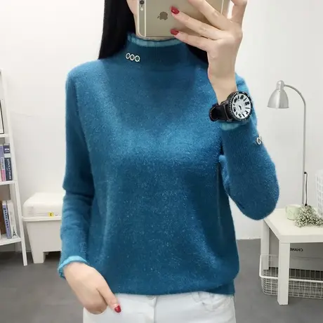 水貂绒毛衣女2021秋冬新款半高领宽松软糯加厚女士针织上衣洋气潮图片