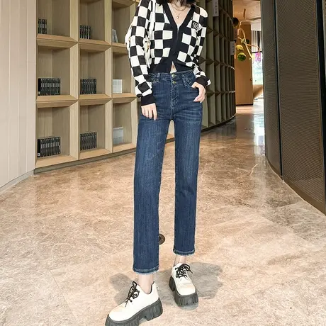 直筒牛仔裤女小个子2023年春秋季新款九分裤子宽松高腰显瘦烟管裤商品大图