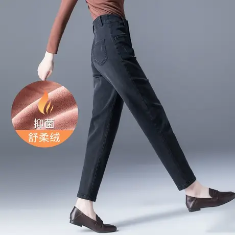 黑色加绒牛仔裤女高腰大码胖mm显瘦裤子女2024新款秋冬宽松萝卜裤商品大图