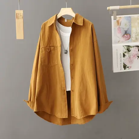 小众设计感衬衣女2024新款秋冬长袖衬衫外套女春秋百搭中长款上衣图片